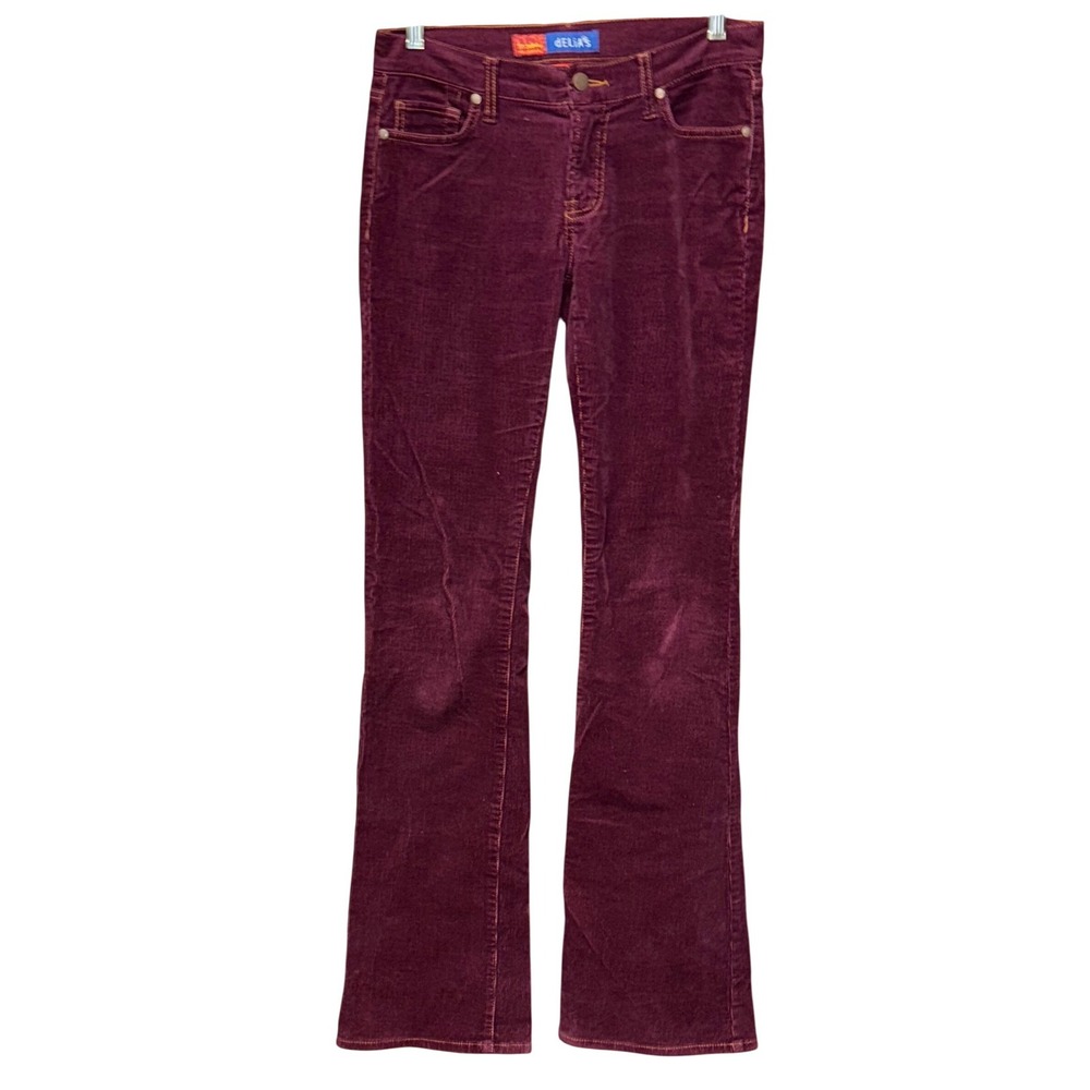 VTG Delias Burgundy Corduroy Flare Jeans Low Rise 3/4 Cotton Blend Bootcut Y2K